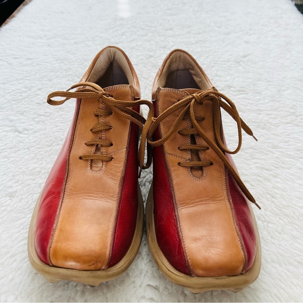 Reaction Kenneth Cole 2 Tone Red/Brown Leather Lace Up Chunky Shoes Size 9.5 M